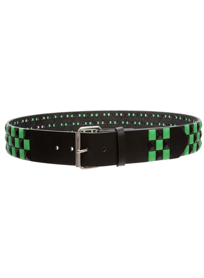 Beltiscool Snap On Punk Rock Black & Green Star Studded Checker Board Leather Belt, Black/Green | xs 27"-29" - Image 2